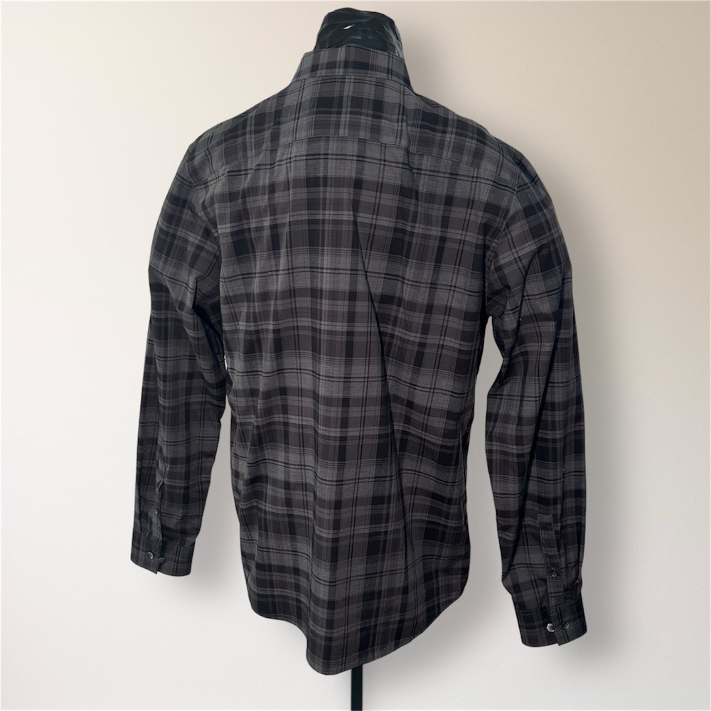 Calvin Klein Mens L Plaid Button Up Shirt Gray Black Long Sleeve Cotton Preppy - Picture 4 of 9